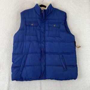 NWT Roebuck and Co. Puff Vest Mens XXL Blue Full Zip Sherpa Collar